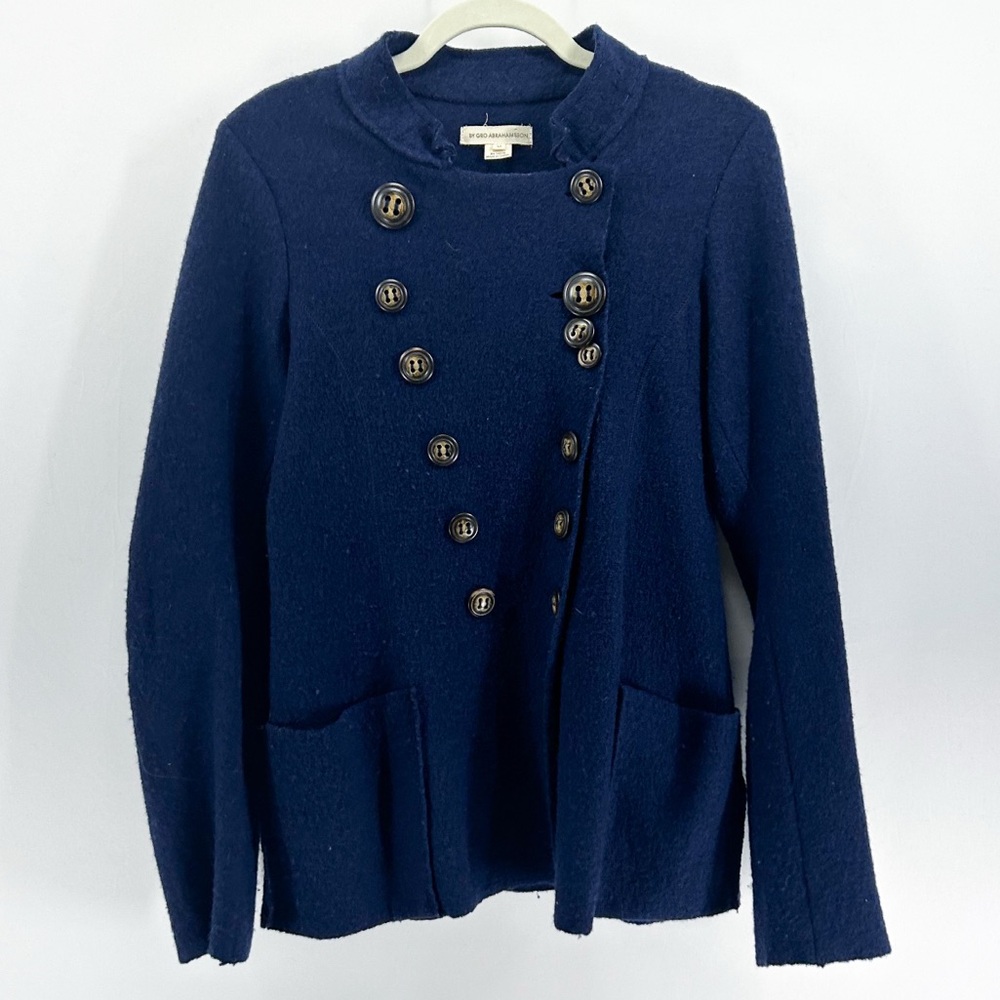Anthropologie Gro Abrahamsson Navy Windfall Boiled Wool Cardigan Medium